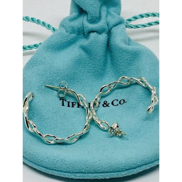 Tiffany & Co Medium Infinity Hoop Earrings Sterling Silver 1" Hoops w/ Pouch Box